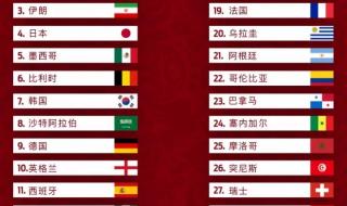 2018俄罗斯世界杯排名表